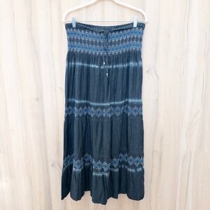 Womens Strapless Denim‎ Dress Size XL Gray Blue Tiered Embroidered